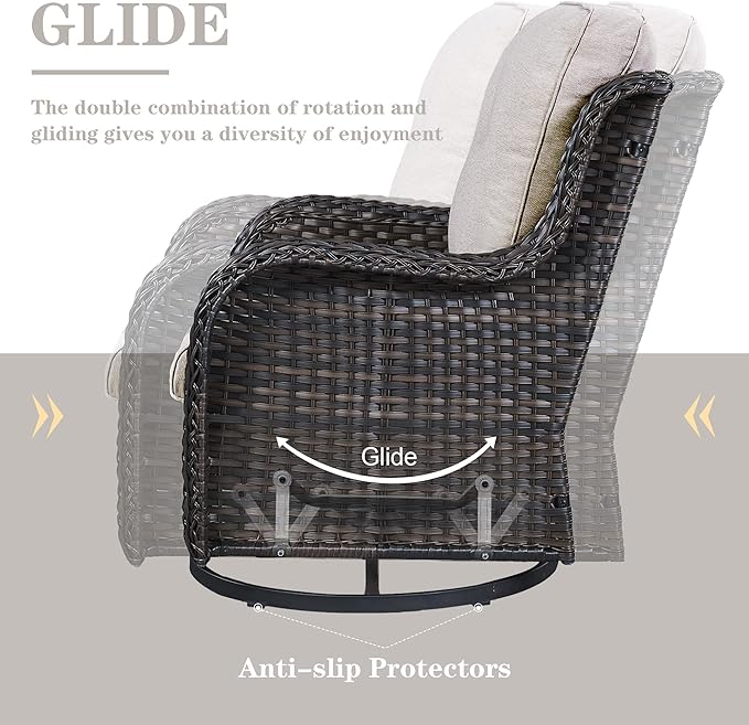 Belord 5 Piece Outdoor Patio Furniture Set - Wicker Furniture Patio Conversation Set, Outdoor Swivel Rocker Chairs with Loveseat Sofa and 2 Ottomans for Small Space, Beige Cushion