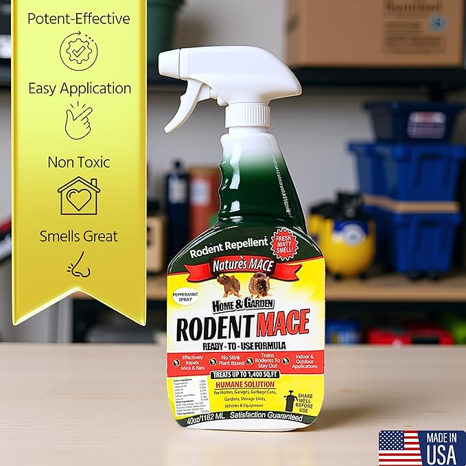 Nature’s MACE Rodent Repellent 40oz Concentrate, Covers 16,800 Sq. Ft.,Repel Mice & Rats, Keep Mice, Rats & Rodents Out of Home, Garage, Attic, and Crawl Space, Safe to Use Around Cildren & Pets