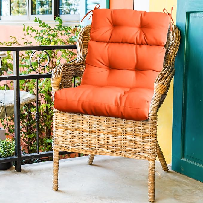 EAGLE PEAK Tufted Outdoor/Indoor High Back Patio Chair Cushion, Set of 1, 46'' x 22'', Burnt Orange