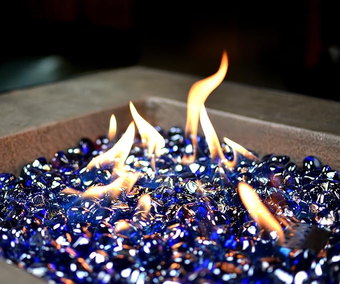 Holy Fire 1-inch Fire Glass Diamonds for Fire Pits, Reflective Diamonds Rocks for Natural or Propane Gas Fireplaces Fire Bowls, Indoor & Outdoor Landscaping. (10 Pounds, Cobalt Blue)
