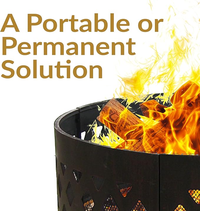 Sunnydaze 36-Inch Outdoor Fire Pit Ring with Poker - Round Heavy-Duty Steel Fire Ring for Camping or Backyard - Crossweave - 12" H