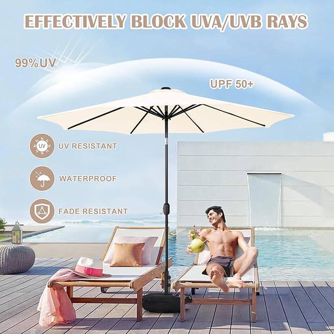 Sundale Outdoor Olefin 5-Year-Non-Fading Patio Umbrella with Sand Bag Umbrella Base, Outdoor Umbrella with Tilt and Crank