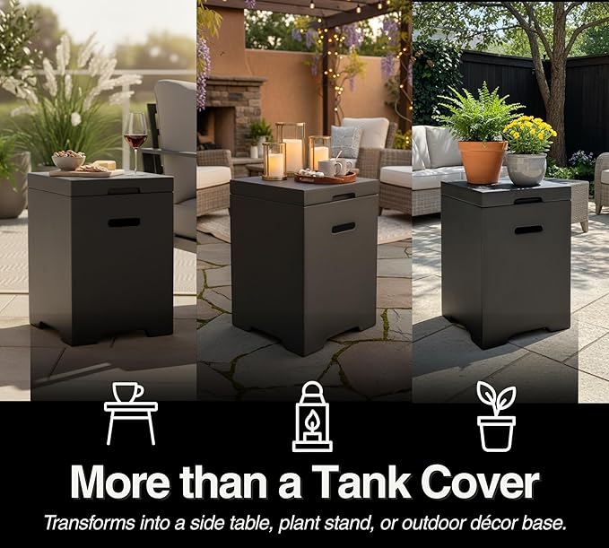 21-Inch Outdoor Propane Tank Cover, Small Side Table,Square Weatherproof Gas Tank Cover for Outdoor Fire Pit Table and Grill, Store 20lb Propane Gas Tank,Removable Lid,Dark Grey