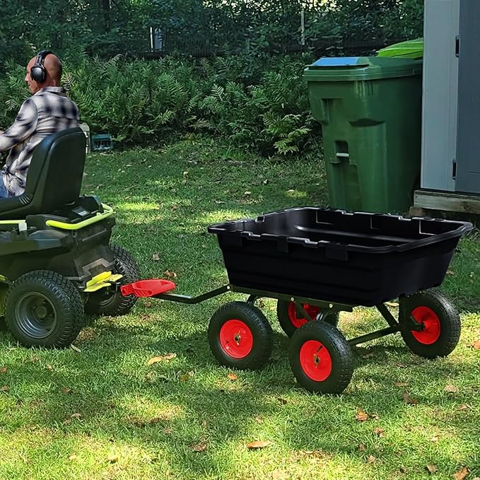 Garden Dump Cart, 800 LB Capacity, Heavy Duty Yard Wagon with All Terrain Tires & 180° Adjustable Handle, Durable Outdoor Gardening Cart for Lawn Yard, Black