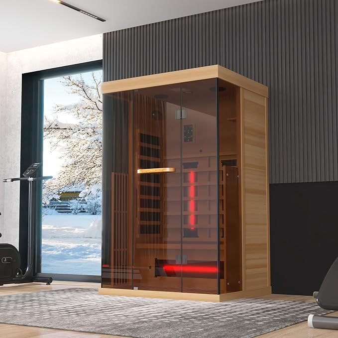 Infrared Saunas for Home, Upgraded 1-2 Person Sauna with 10 Minutes Fast Heating,Canadian Hemlock & Tempered Glass