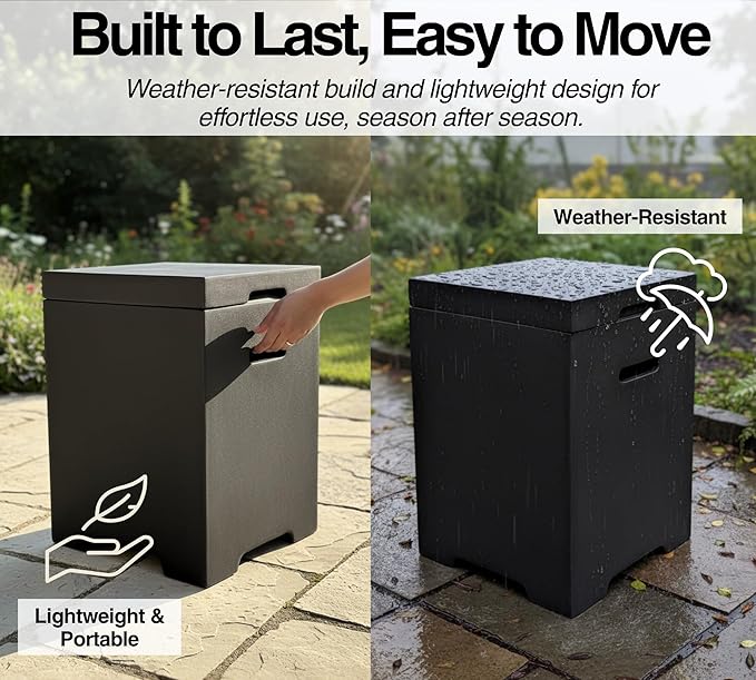 21-Inch Outdoor Propane Tank Cover, Small Side Table,Square Weatherproof Gas Tank Cover for Outdoor Fire Pit Table and Grill, Store 20lb Propane Gas Tank,Removable Lid,Dark Grey
