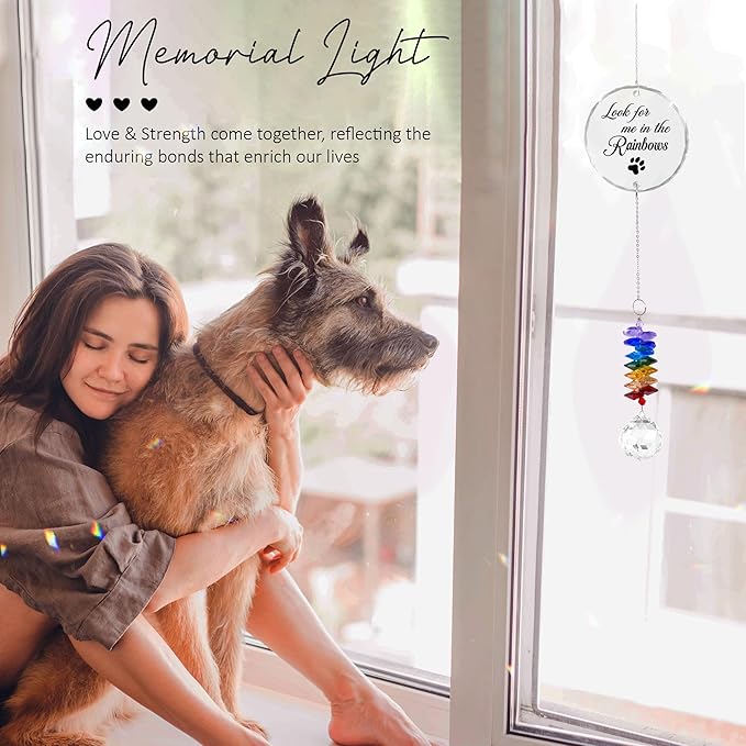 GIFTELIX Pet Memorial Suncatcher - Pet Memorial Gift - Dog Cat Loss Sympathy Gift - Rainbow Crystal Prism - Bereavement Keepsake - Daily Remembrance - Suncatcher Ornament