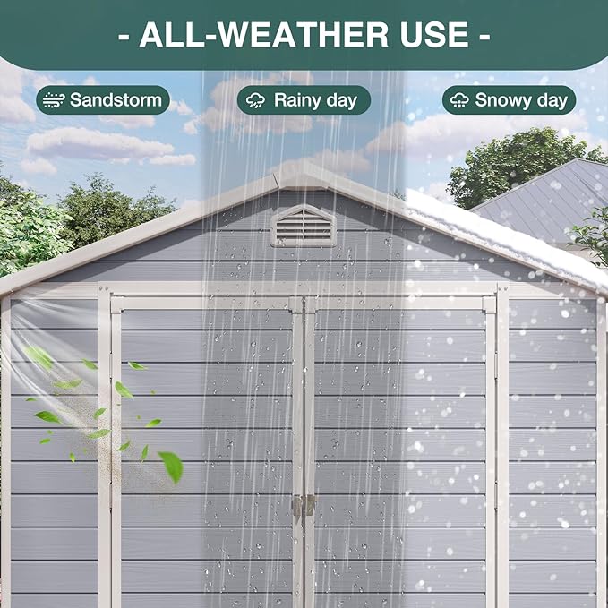 6x8FT Storage Shed Plastic Outdoor Storage Shed Waterproof Container House with Lockable Door and Transparent Window for Garden, Lawn