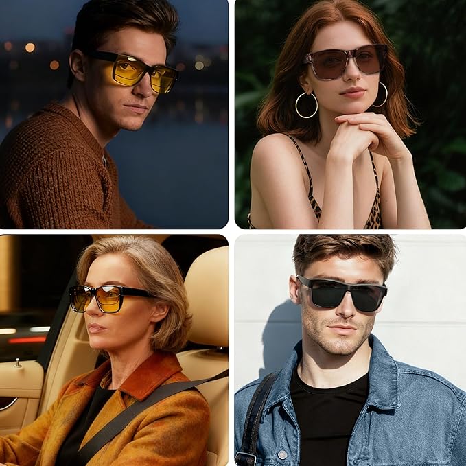 ANDWOOD Fit Over Glasses Polarized Sunglasses for Women Men Oversized Square Shades UV400 Protection