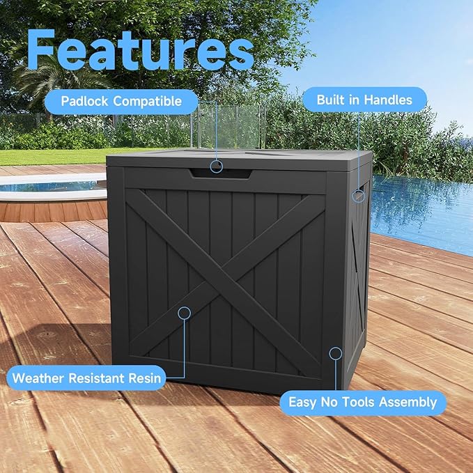 32 Gallon Outdoor Storage Box Waterproof,Outside Delivery Package Deck Box with Lockable Lid,Poolside Storage Bin for Garden Tools,Patio Cushion,Black