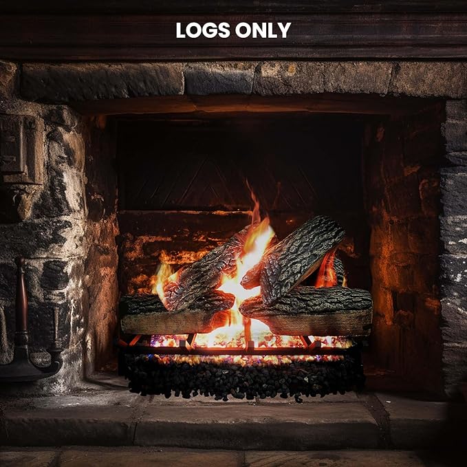 18" Premium Gas Logs - for Vented Fireplaces, Natural Gas or Liquid Propane - Blazing Oak Design (Logs Only)