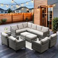 HUMMUH 9 Piece Patio Furniture PE Wicker 6-Seater Outdoor Sectional Sofa Patio Swivel Chairs,Outdoor Chairs with Ottomans Side Table for Porch,Garden,Backyard,Deck