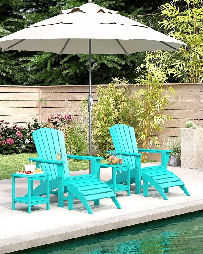 BRIOPAWS Adirondack-Chairs-Set of 2 | Fire Pit Chair | Oversized | HDPE Plastic | Weather Resistant | for Deck Outdoor Poolside Campfire | Aqua