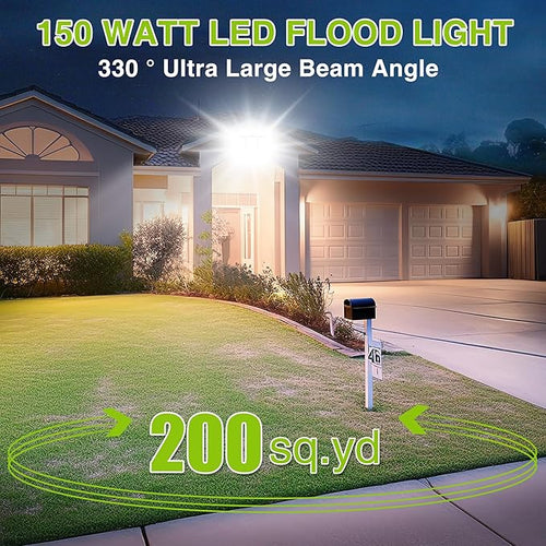 2 Pack LED Flood Lights Outdoor, STASUN 150W 15000lm 6000K Daylight White IP66 Waterproof, Commercial Parking Lot Lights, 3 Heads for Yard Street Stadium Outdoor Area Floodlight Bright Security Lights