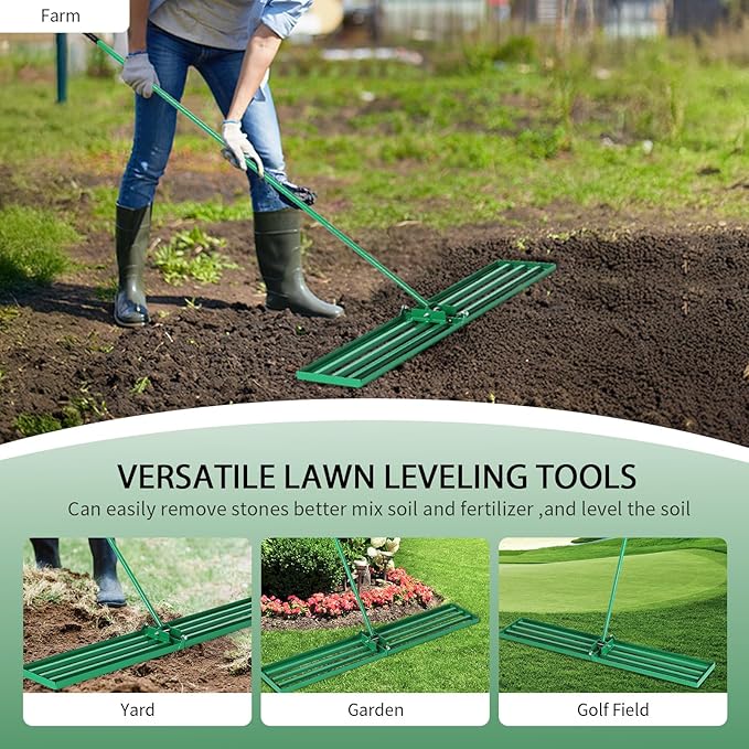 Outvita Lawn Leveling Rake 36"x10", Level Lawn Tool with Adjustable Handle, Yard Leveling Rake, Landscape Rakes for Garden, Backyard, Golf Course, Farm, Pasture