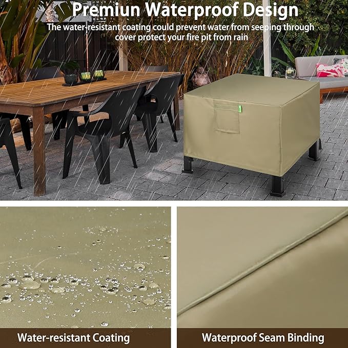 REDRICH Fire Pit Cover Square – Heavy Duty Outdoor Firepit Cover, Full Coverage Patio Outdoor Fireplace Cover, Dustproof Anti UV and Waterproof, 32’’L x 32’’W x 24’’H Brown