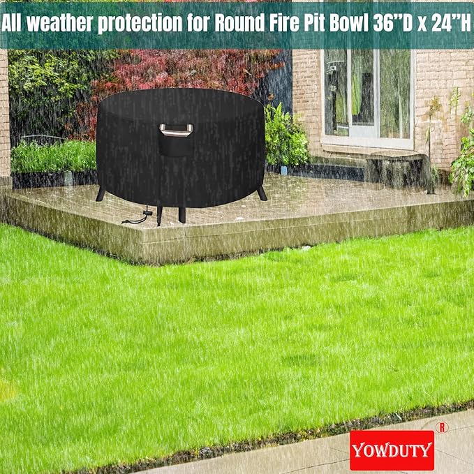 Round Propane Gas Fire Pit Cover 36 x 24 Inch, Waterproof Heavy Duty 600D Round Outdoor Fireplace Cover 36 inch, All-weather Protection For Patio Firepit / Fire Bowl 34/35/36 inch