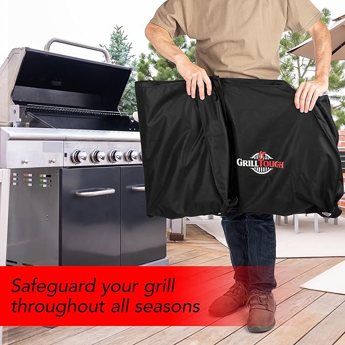 GrillTough Heavy Duty BBQ Grill Cover for Outdoor Grill, 64 Inch – Waterproof, Weather Resistant, UV & Fade Resistant with Adjustable Straps – Gas Grill Cover for Weber, Genesis, Charbroil, etc. Black