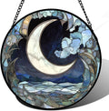 JOSUMALY Stained Glass Window Hanging - Abstract Sea of Clouds Moon Sun Catcher for Door Terrace Garden Home Decor, Gray Blue Suncatcher Birthday Gifts for Lovers Women Men Dad Mom Nana 11.8 in