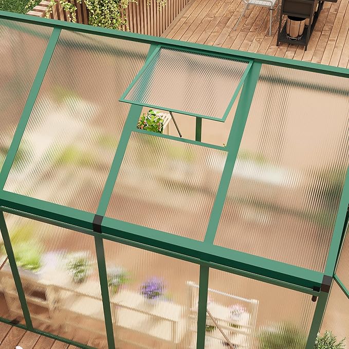 6 x 8 ft Greenhouse, Greenhouses for Outside, Polycarbonate Greenhouse with Aluminum Frame, Lockable Door and Ajustable Roof Vent for Backyard, Green Houses for Outside Garden Backyard, Patio