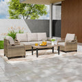 EAGLE PEAK Modern Wicker Outdoor Patio Furniture Set, Patio Conversation Set, 2 Chairs, 3-Seat Loveseat and Coffee Table, 4 Pieces, Brown/Gray