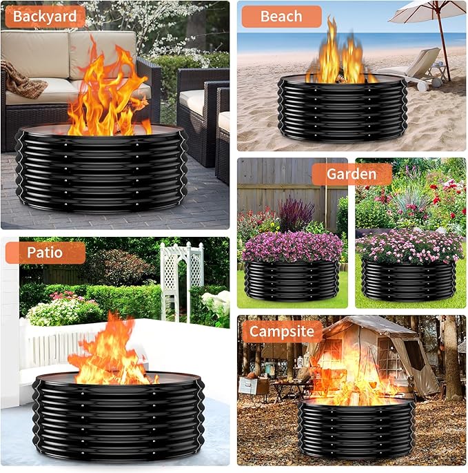 32 Inch Outdoor Fire Pit Ring,17'' Taller High Heat Resistant Wood Burning Firepit & Fireplace for Outside, Heavy Duty Galvanized Steel Fire Pits Bowl for Backyard Bonfire, Patio, Camping, Round