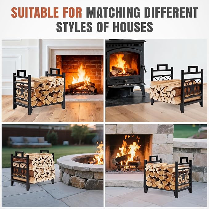 INNO STAGE Firewood Log Rack, Iron Wood Lumber Storage Holder for Fireplace, Heavy Duty Log Storage Bin for Firepit Stove Accessories Indoor - Perfect Construction - No Any Screw to Install