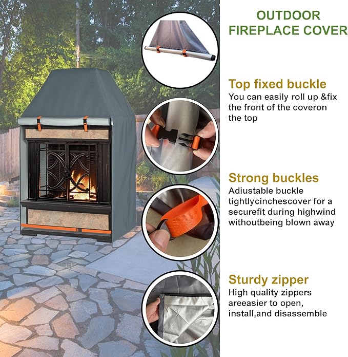 Outdoor Fireplace Cover, Heavy Duty Waterproof Oxford Fabric for Protecting Outdoor Upright Patio Wood Burning Fireplace Covers, 36x25x57 inch Gray