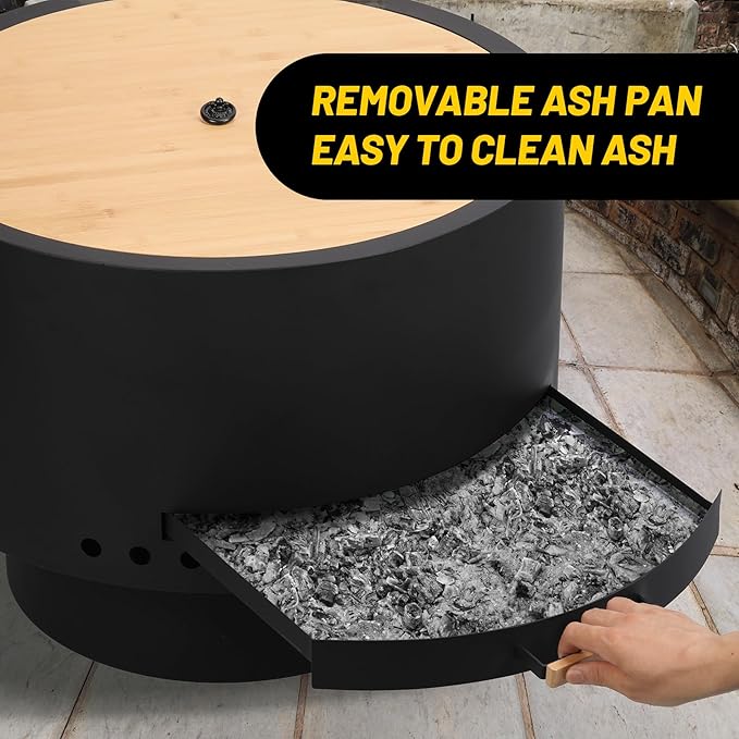 Garvee 26 in Smokeless Fire Pits, Wood Burning Firepits with Fire Poker, Outdoor Portable Fire Pits with Removable Ash Pan and Hardwood Top, Backyard Fireplace for Camping, Picnic and