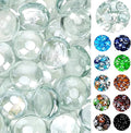 onlyfire Flat Fire Glass Beads for Propane Fire Pit, 1/2 Inch Reflective Firepit Glass Rocks 10 Pounds Flat Marbles for Gas Fireplace and Fire Pit Table, Crystal Ice