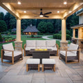 Belord 6 Piece Outdoor Patio Furniture Set with Propane Fire Pit Table, Wicker Patio Conversation Set with2 Patio Wicker Chairs Rattan Sofa and Removable 4" Thick Cushions for Deck Backyard