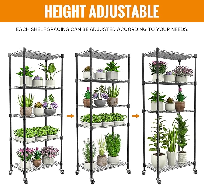 Indoor Greenhouse with Grow Lights, 5 Tier 23.2" L×13.4" W×61.4" H Mini Greenhouse, Grow Light Shelf with Tent and Thermometer, with 72W Full Spectrum Growing Lamps for Seed Starting