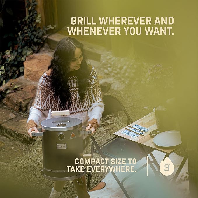 INGRILL Charcoal Grills - Basic Mini 6 lbs - 3-in-1 Stainless Steel Ultra-Portable Smoker Grill for Outdoors, Camping and Home BBQ - Compact Vertical Smoker Barrel Grill with Thermometer & Accessories
