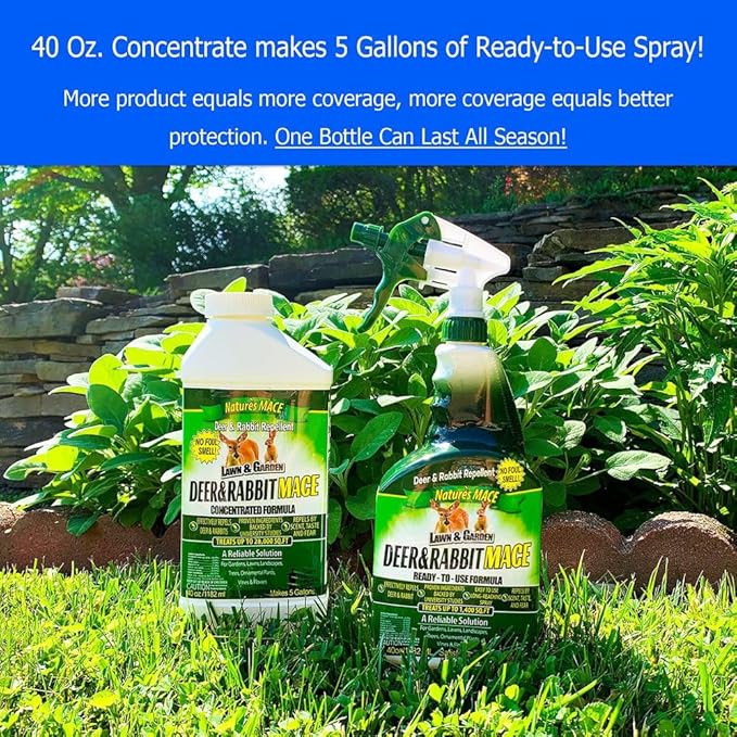 Nature’s MACE Deer & Rabbit Mace 40oz Concentrate Deer & Rabbit Repellent, Deer Repellent Spray for Plants, Lawns, Flowers & Gardens, Plant Safe Deer Spray, Protect Plants Fast, All-Season Protection