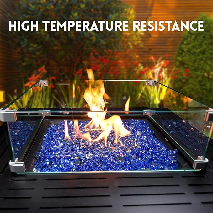 GasSaf 1/4 Inch Fire Glass Reflective Tempered Fireglass Cut Crushed FireGlass for Fire Pit, Fireplace, Replaces Existing Gas Logs & Lava Rocks (20 Pound)(Cobalt Blue Reflective)