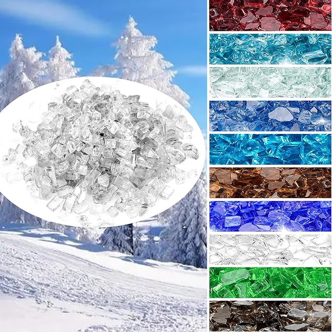 Onlyfire 10 lbs Fire Glass for Propane Fire Pit, 1/4-Inch High Luster Fireplace Glass Rocks for Fire Pit Table, Platinum