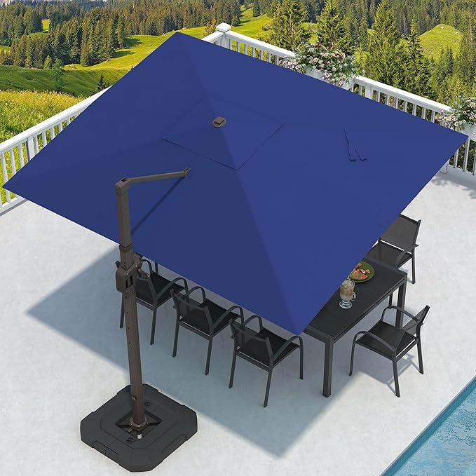 9' X 12' Cantilever Patio Umbrella with Base Included Rectangular Outdoor Large Offset Umbrellas with 7 Tilts Adjustable 360°Rotation for Deck Pool Garden Backyard, Navy