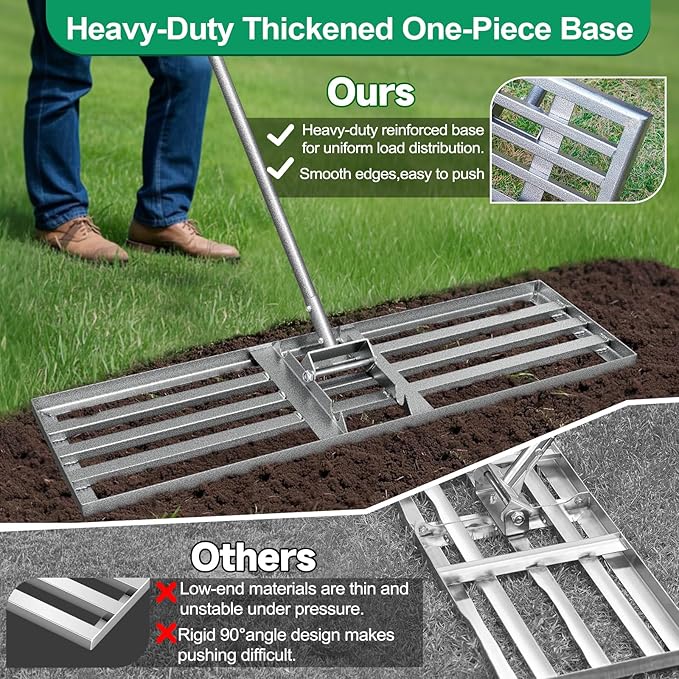 Lawn Leveling Rake, 36"x10" Heavy Duty Leveling Rake for Soil, Sand, Compost, Gravel, Steel Lawn Leveler with Adjustable Handle, Level Yard Tool for Backyard, Garden, Farm, Golf Course