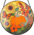 Pumpkin Suncatcher for Window Hanging - Stained Glass Window Hanging, Pumpkin Decor for Garden,Wall, Balcony, Fall Gift for Halloween(12 Inch)