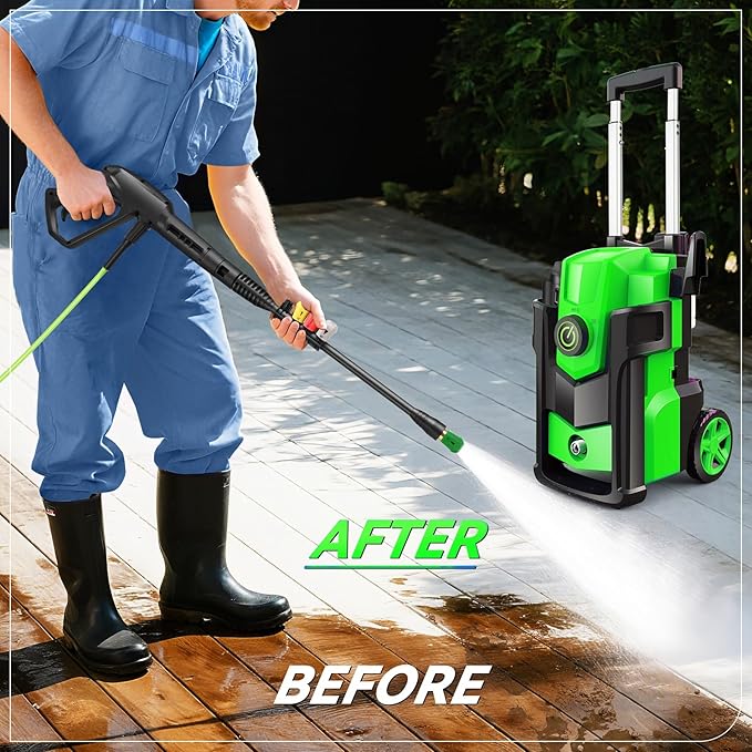 Professional Pressure Cleaner 5000 PSI,Heavy Duty Power Cleaner with 4 Nozzles,Foam Cannon,33FT Hose and 500ml Soap Bottle for Home/Cars (Green)