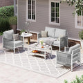 Aluminum Outdoor Patio Furniture Set, HDPE Rope 4 Piece Modern Sectional Conversation Sets with Dual-Layer Coffee Table, All Weather Patio Couch Sofa with Thick Cushions, White Frame, White