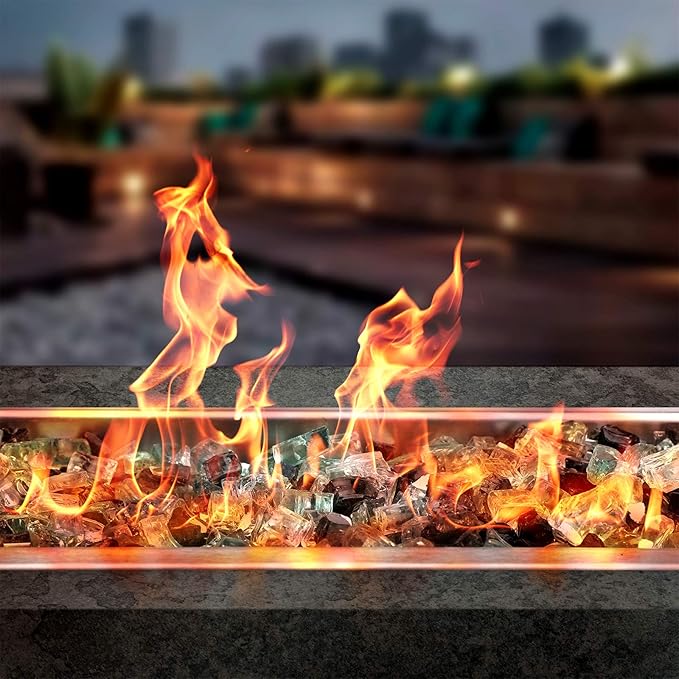 Onlyfire 10 Pounds Blended Reflective Fire Glass for Fire Pit Fireplace and Landscaping, 1/2 Inch Mixed Colored High Luster Fireglass Rocks for Outdoor ＆ Indoor - Onyx Black+Platinum+ Light Green