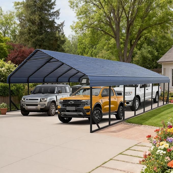 RV Metal 20x40FT Carport Canopy Heavy Duty Carports Kits for Garage,Aluminum Car Ports with Steel Shelter Frame Cover for 4 Car or Boats