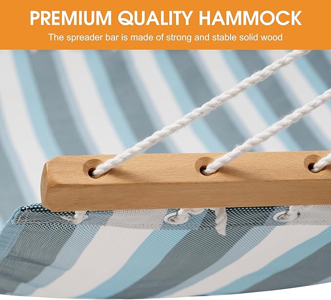 Lazy Daze Hammocks Quick Dry Hammock with Spreader Bar Textliene Fabric Double 2 Person Hammock with Chains Outdoor Patio Poolside Backyard Beach 450 lbs Capacity, Blue White Stripes