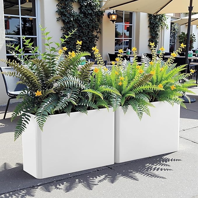 Metal Rectangular Planter Box 36" L x 15" W x 24" H,Rectangular Tall Planters for Outdoor Plants with Removable Insert Shelves & 4 Drainage Holes for Patio, Yard & Porch