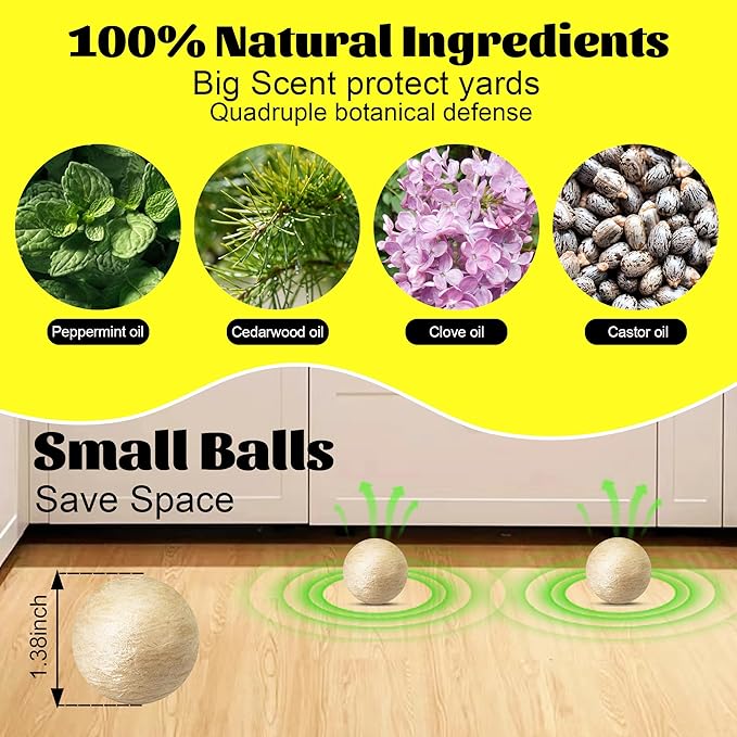 Rodent & Mice Repellent 12 PCS,Upgraded Paper Balls for Longer Lasting Scent | Indoor, Outdoor, Car Engine Protection | Mice, Rat Deterrent for Home, Garage, Attic | Pet & Kid Safe