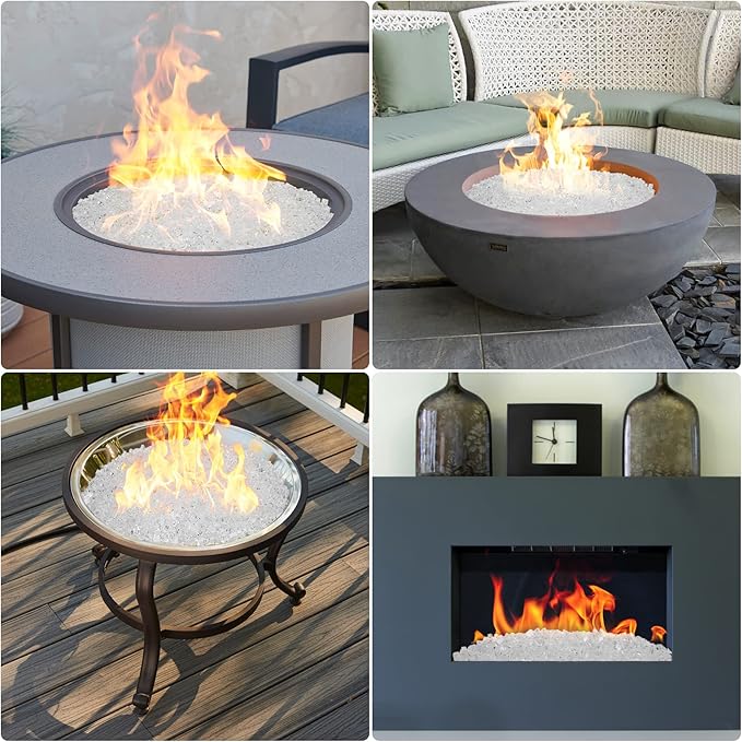 Onlyfire 10 lbs Fire Glass for Propane Fire Pit, 1/4-Inch High Luster Fireplace Glass Rocks for Fire Pit Table, Platinum