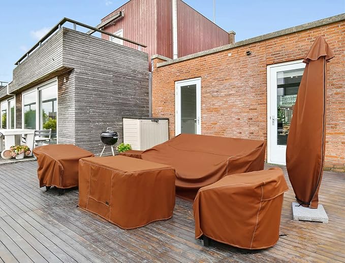 NettyPro Fire Pit Cover Square Waterproof Outdoor Firepit Cover for Gas Propane Fire Pit Table, 28 x 28 x 24 inch, Brown