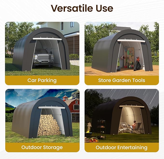 Wisteria Lane Heavy Duty Carport with 4 Cloth Bags, All-Weather Car Canopy with 2 Roll-up Doors, Portable Garage Storage Shelter Shed for Cars, Truck, or Garden Tools, 10' x 20'