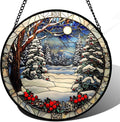 DASTOLL Stained Glass Window Hanging Christmas Tree Winter Snow Night Scenery Large 14.9" - Suncatcher Door Garden Kitchen Sun Catcher Home Decor Birthday for Mom Men Woman Friend